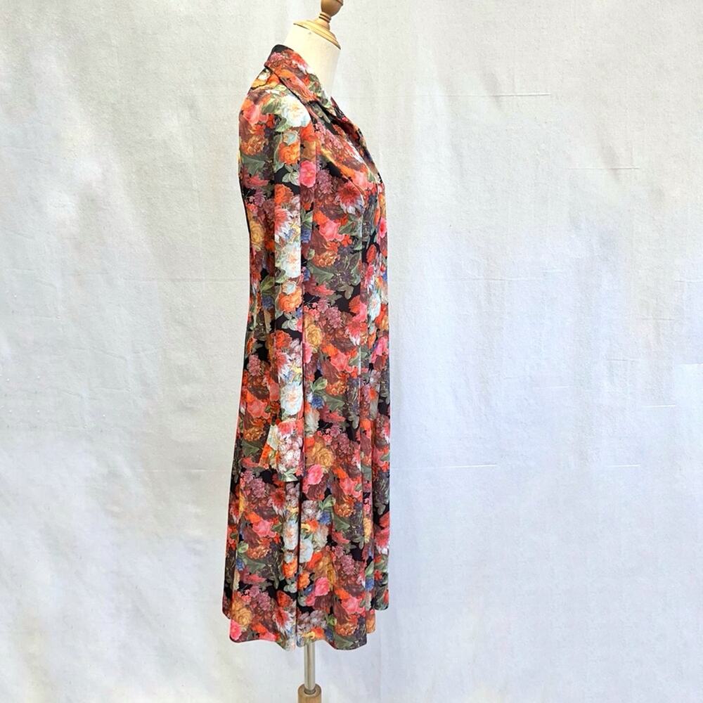 Vintage 70s Garden Colorful Floral Button Down Midi Shirt Dress Size 14 - Picture 15 of 16